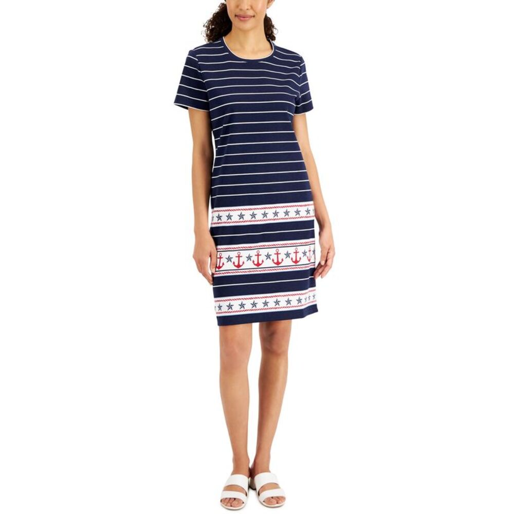 Karen Scott Womens Striped Printed Dress